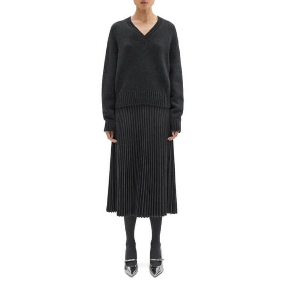 Theory Pleated Flannel Combo Midi Skirt